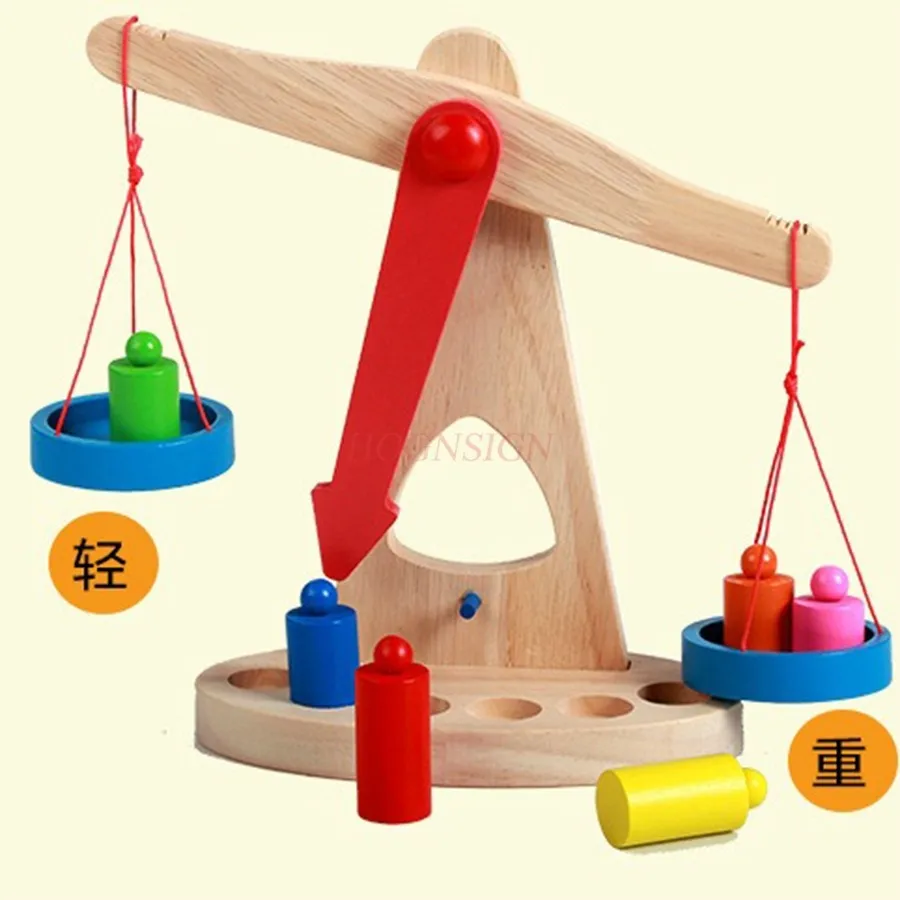 1set Wooden Educational Kids Toy Colors Teaching Interactive Scale Wood Dumbbells for Project Aids Balance for Over 3 Years Old