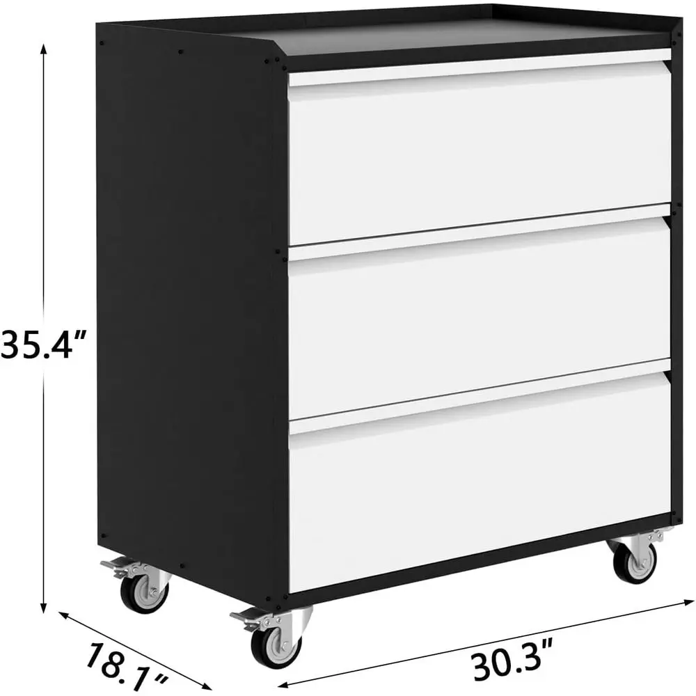3-Drawer Mobile Metal Tool Chest on Wheels, 35.4 High, for Garage, Workshop, and Office, Black/Grey