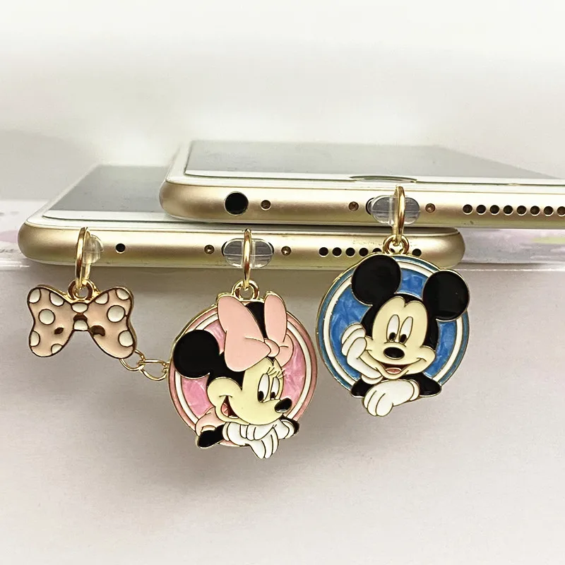 MINISO-Tapón antipolvo de Minnie Mickey para teléfono, protectores de puerto de carga para iPhone, Samsung, Xiaomi, tipo C, Android, Metal