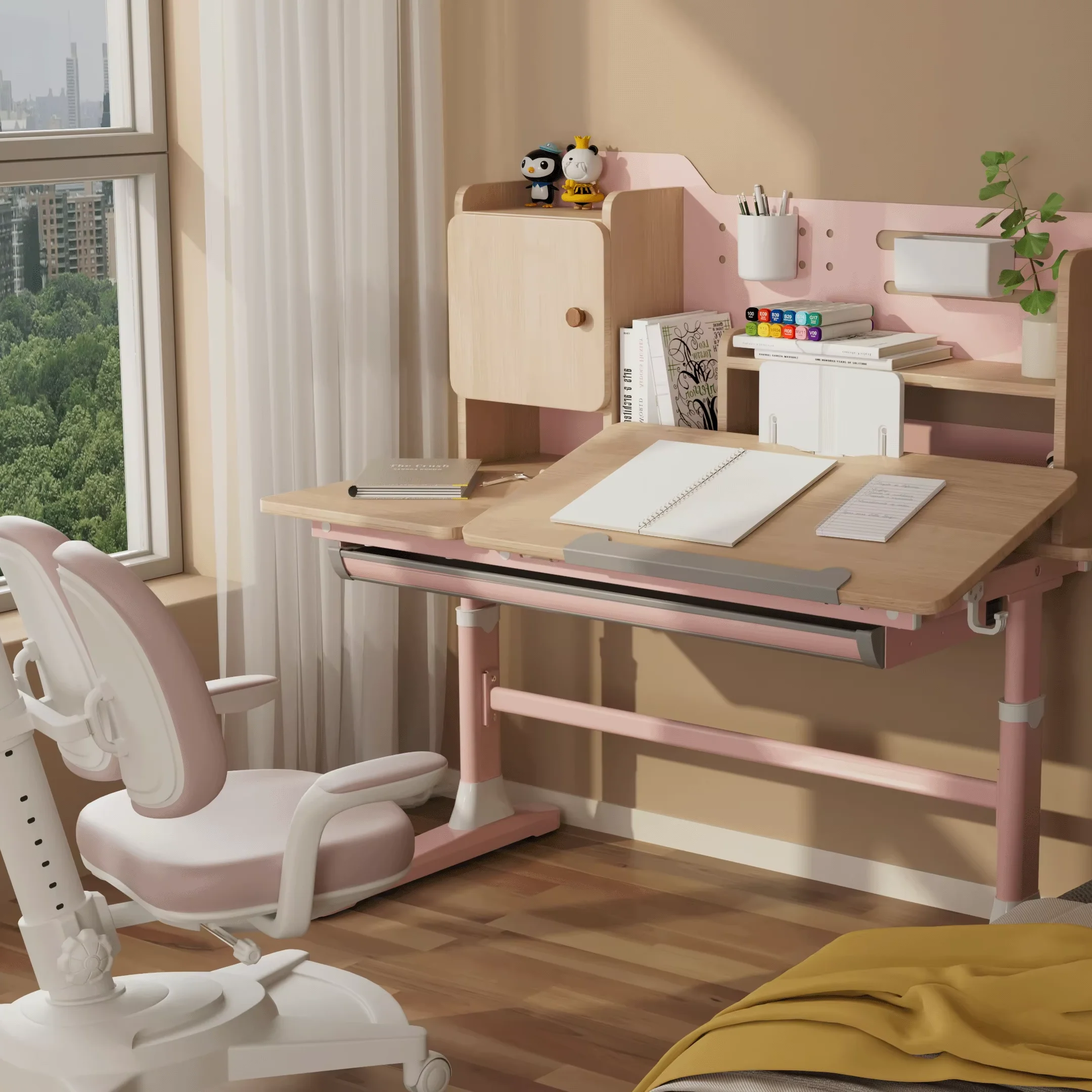 Mesa de estudo infantil rosa personalizada Mesa de estudo manual com altura ajustável para crianças