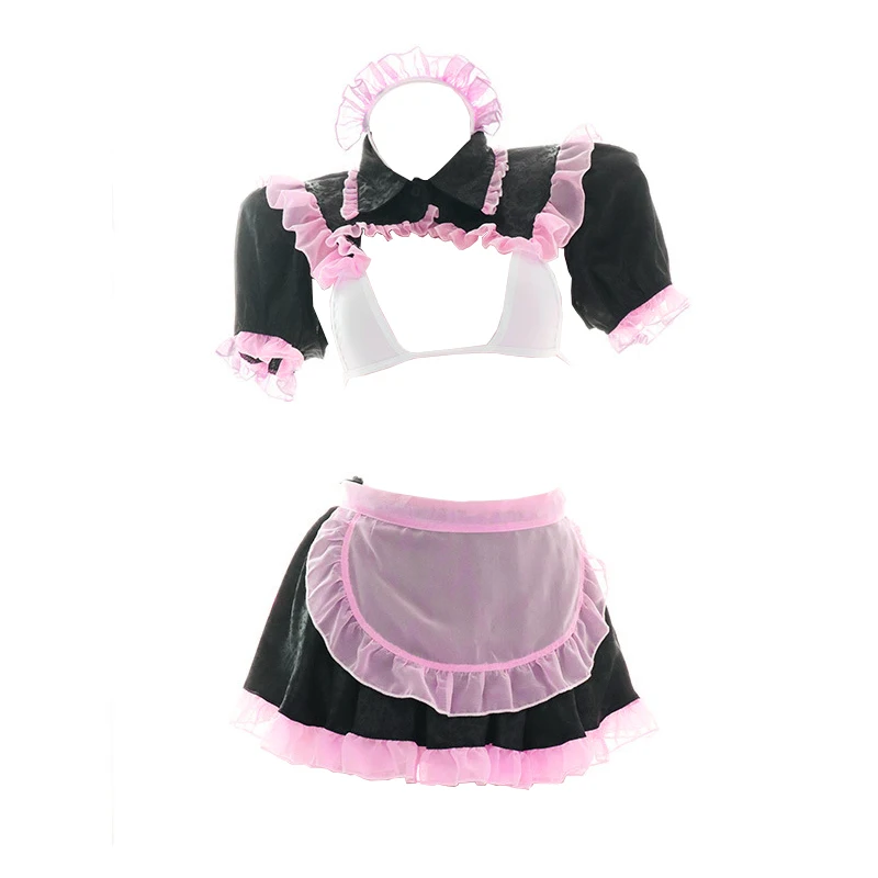 

Костюм горничной H-Naughty Lolita Girl Kawaii - розовый клетчатый купальник-бикини, костюм Сукумизу, женское нижнее белье, униформа для косплея