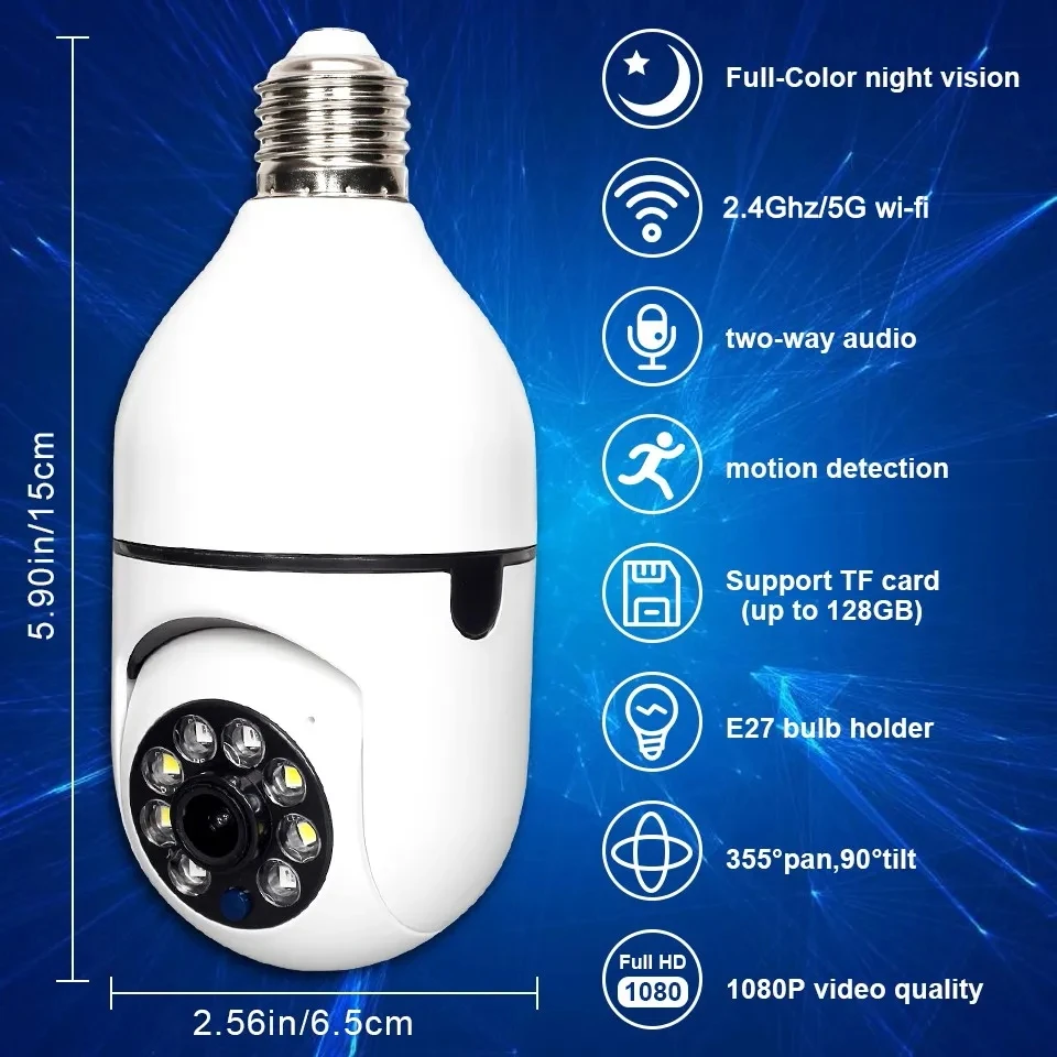 Yiiot E27 Surveillance Bulb Camera Night Vision Full Color Automatic Human Tracking Zoom Security Baby Monitor 2.4G Wifi Camera