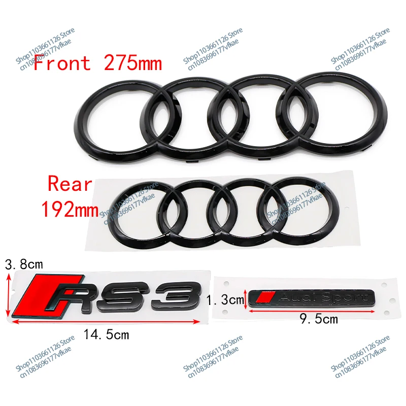 For Audi RS3 Front Rear 4Ring Logo 2016-2020 Audisport Side And Tail Logo Letter Stickers 4Pc Set Of Modification Accessories