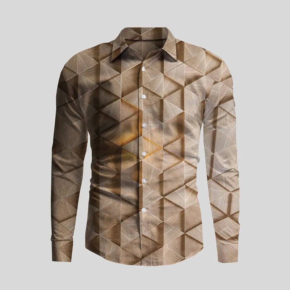 Hot Irregular 3D Print Men\'s Turn-down Collar Button Shirt Casual Long Sleeve Shirt Fashion Streetwear Trend Tops Men Clothing