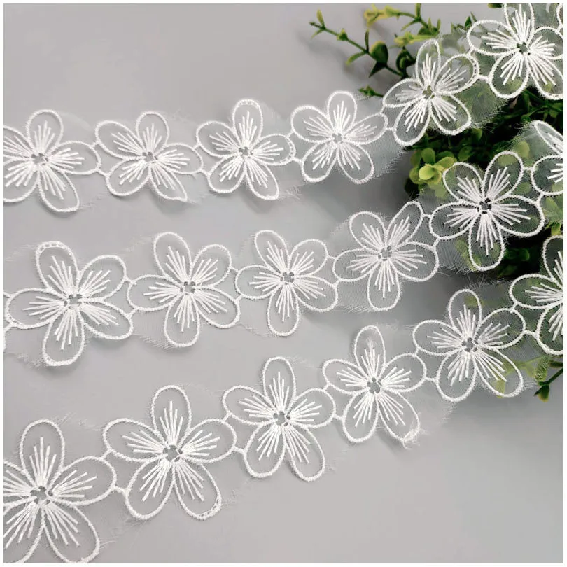 Exquisite Organza Embroidered Flowers Lace Barcode DIY Clothes Coat Skirt Shoes Headwear Handbag Applique Patch Decoration