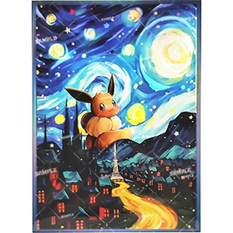 66*91mm 60Pcs/Set PTCG Flash DIY Card Sleeve Anime Pokemon Starry Night Series Mew Pikachu Gengar Eevee Collectibles Gift Toy