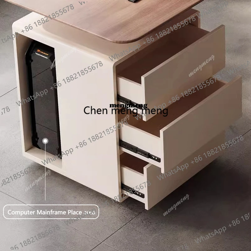 Modern Fashion Wooden Rounded Corner Desk with Drawer Storage Cabinet,computer desk,Contemporary Writing Table for Home Office