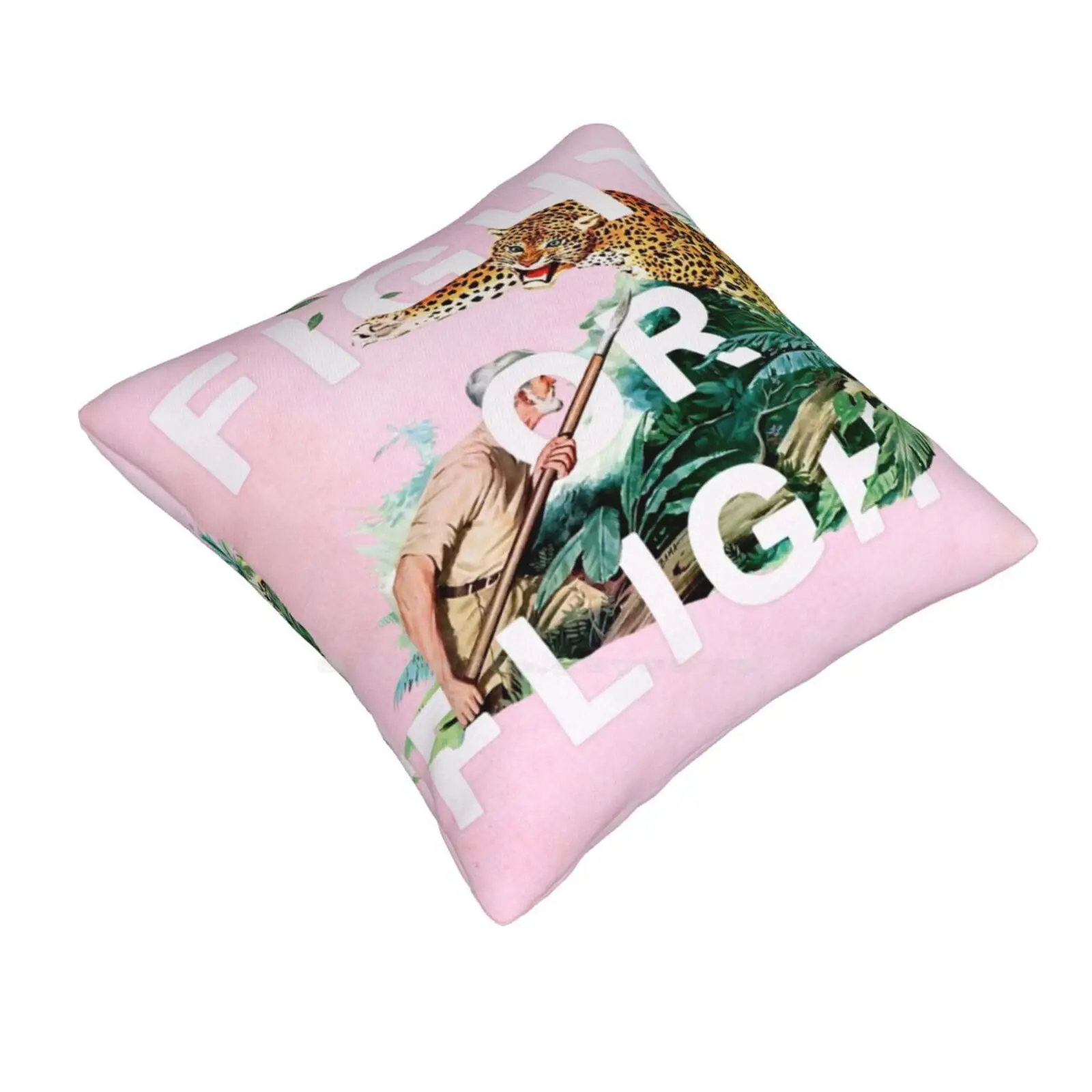 Fight Or Flight Fashion Sofa Throw Pillow Cover Pillowcase Fight Or Flight Action Hunt Jungle Leopard Man Wild Collage Pink