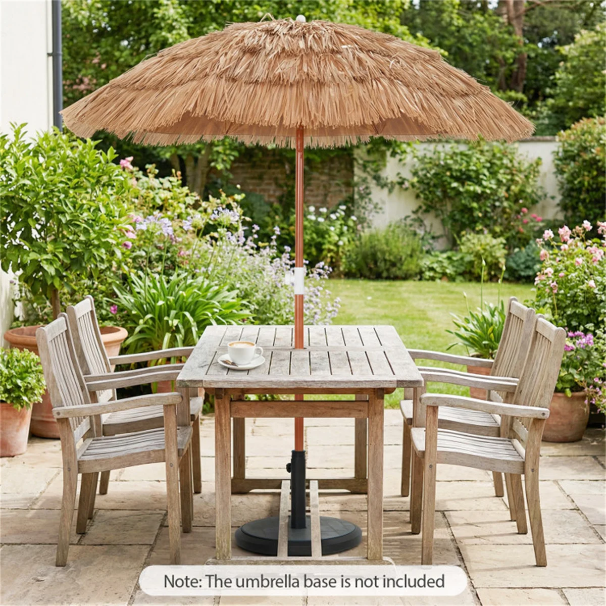 6ft Thatched Tiki Patio Umbrella (2 Pack), Tropical Outdoor Umbrella with Push Button Tilt (Natural)