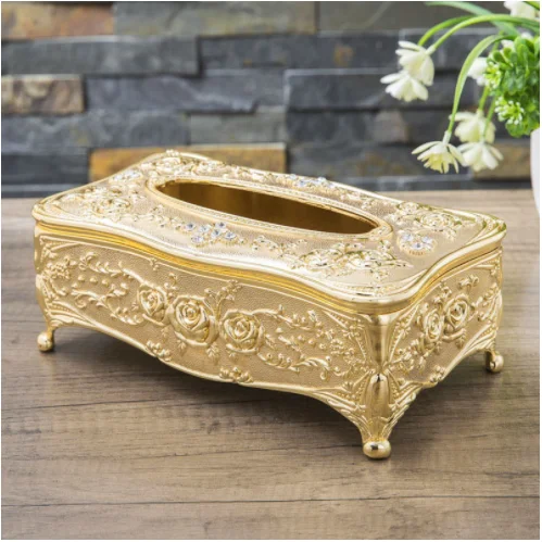 

Europe Gold-Plated Metal Paper Towel Holder, Carved Tissue Box, Napkin Holder, Home Accessories, ZJH007