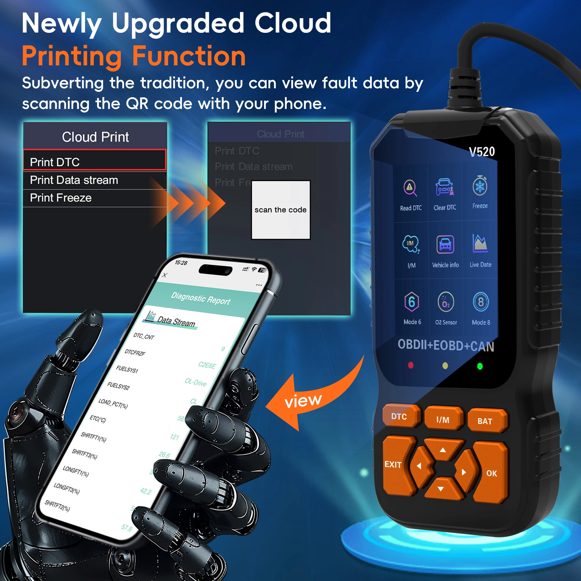 قم بتوصيل وتشغيل الماسح الضوئي OBD2 لأداة تشخيص السيارة Fixd مع اختبار الجهد، يمكن لقارئ رمز المحرك القراءة والخطأ الواضح
