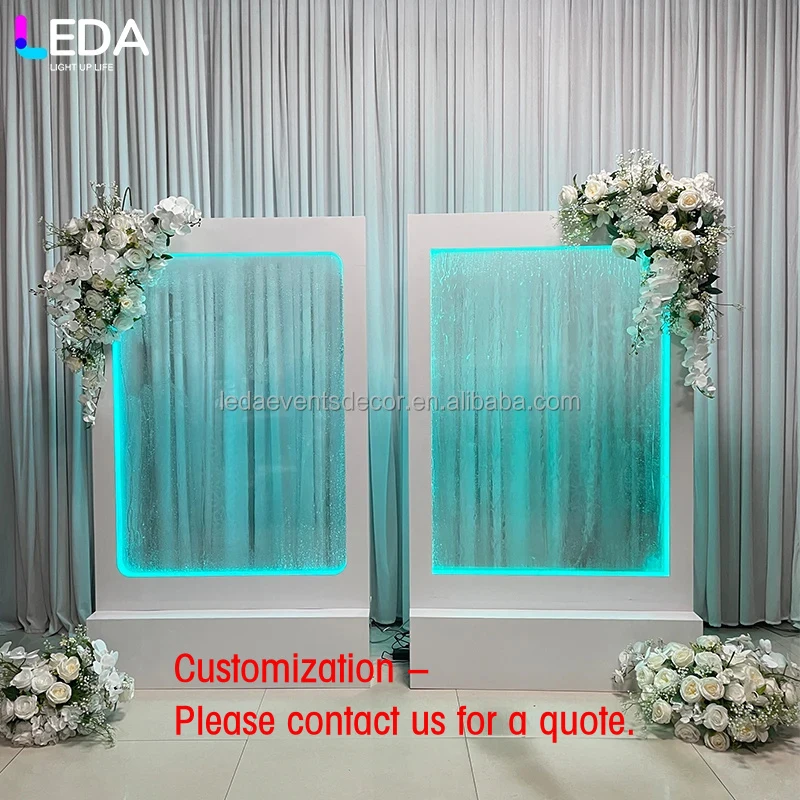 custom.LEDA Wedding Decor Backdrop Waterfall Welcome Sign Backdrop Stand LED Fountain Glass Wall Panel