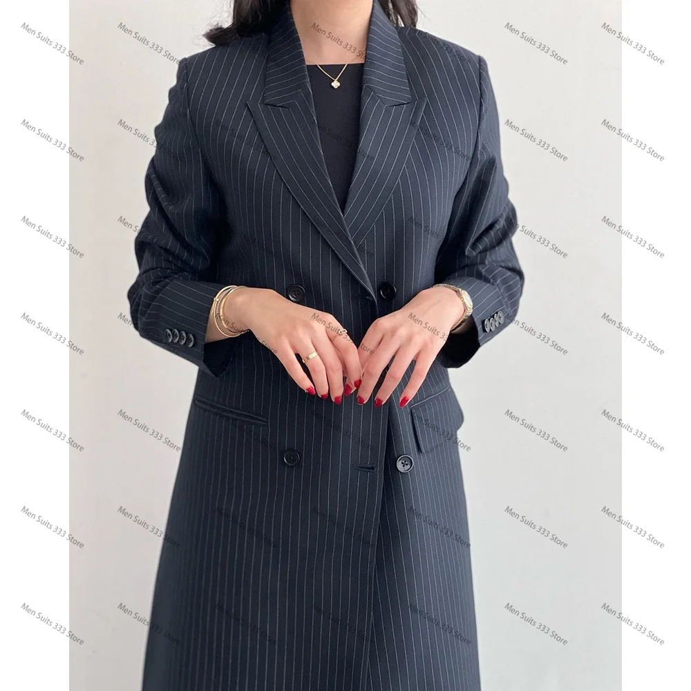 Double Breasted Pinstripe Long Blazer Women Suits 1 Piece Jacket Formal Office Lady Chic Talior Party Luxury Outfits