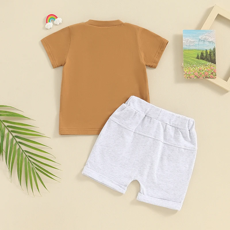 Baby Boy Easter Outfit Short Sleeve Letters Print T-shirt with Elastic Waist Shorts 2-piece Outfit