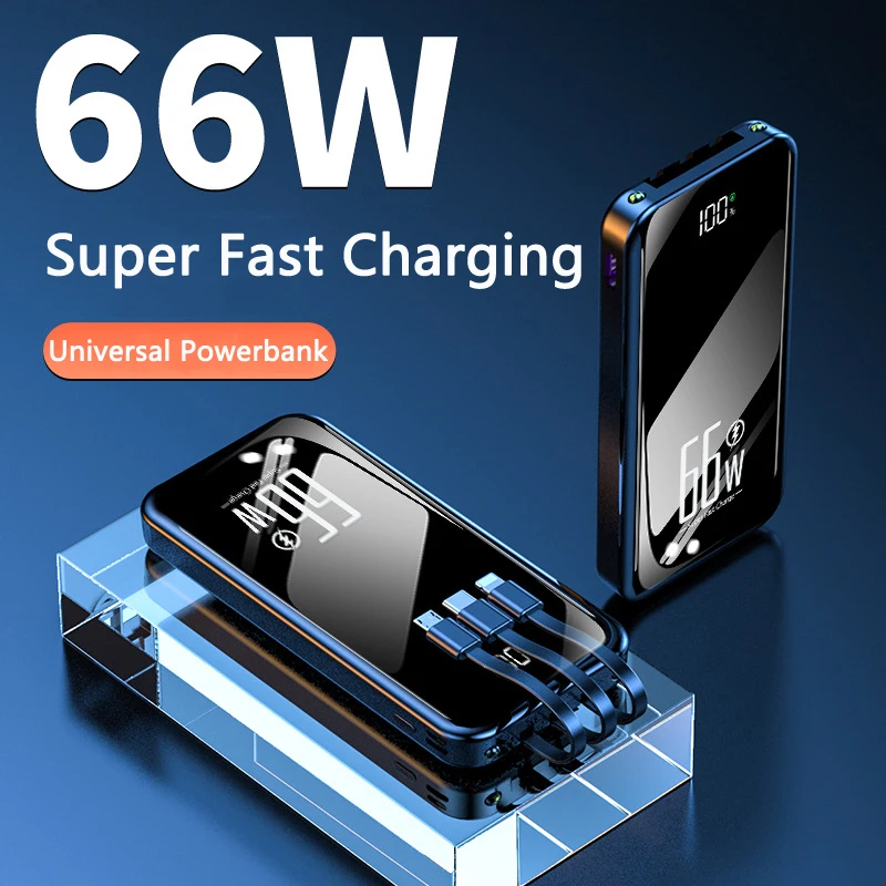 

66W Super Fast Charging Power Bank 20000mAh Powerbank for Huawei P30 iPhone 14 Samsung Charger External Battery with Cable Light