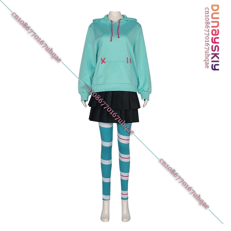 Vanellope Von Schweetz Costume Cosplay Felpe con cappuccio da ragazza Gonna Parrucca Uniforme 2025 Abbigliamento da performance anime per donna/bambino