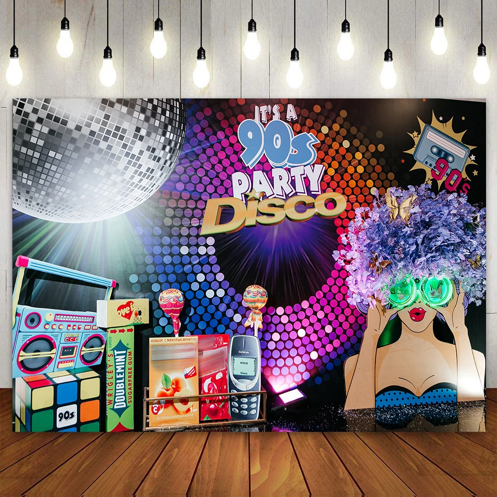 

Back to the 90s Disco Theme Birthday Party Decortaion Banner Backdrop for Girls Women Hip Hop Graffiti 90's Poster Background