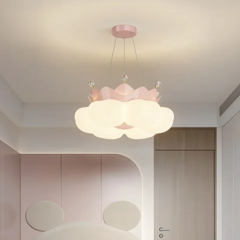 Princess Room Girl Bedroom Ceiling Lamps Pink Crown Petal Lamp Warm Romantic Baby Room Children's Room Crown Cloud Ceiling Light