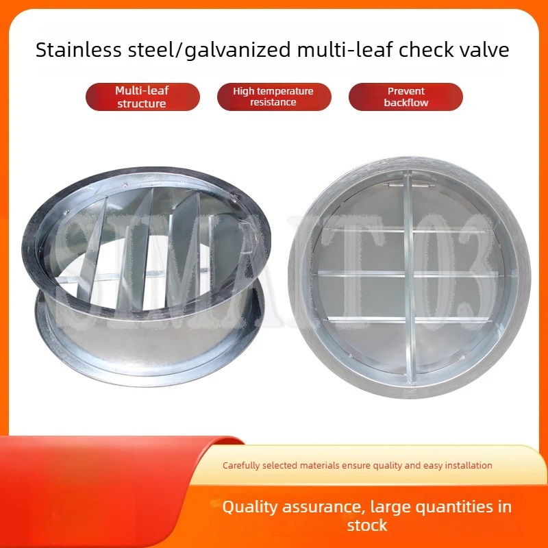 304 Stainless Steel Galvanized Multi-Leaf Check Valve, Round One-Way Non-Return Valve for Duct/Flue Air Volume Control