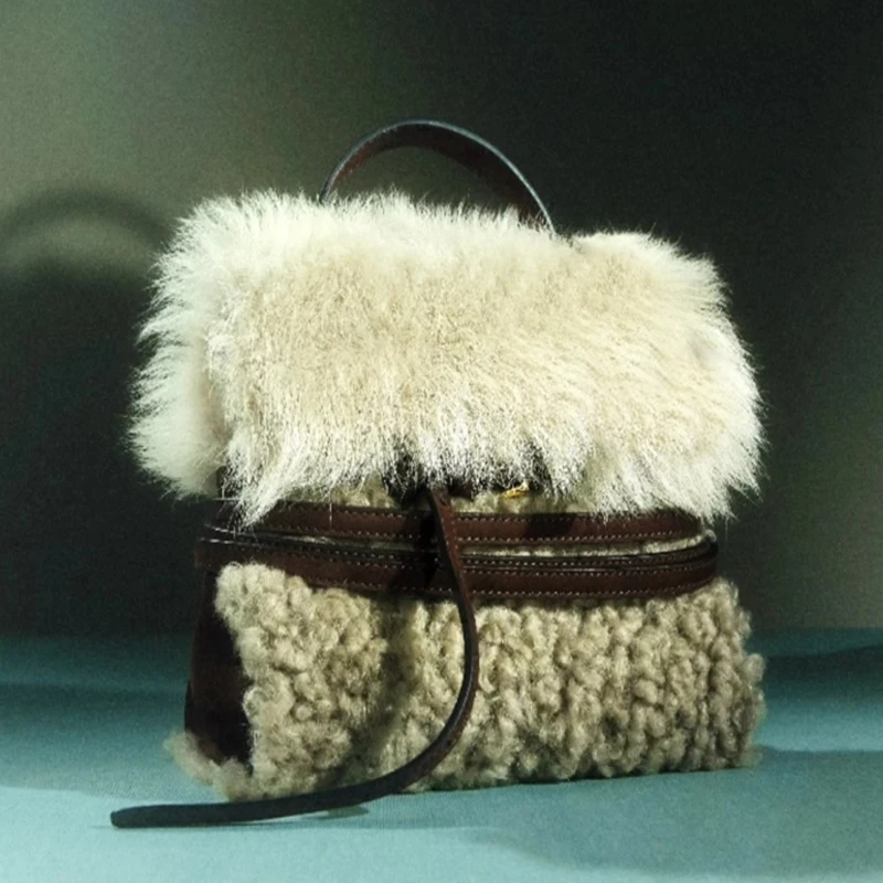 

Модные сумки-книжки из натурального меха для женщин, роскошные дизайнерские сумки, кошельки, новинка 2025, ремень с ручкой из овечьей шерсти, пряжка через плечо