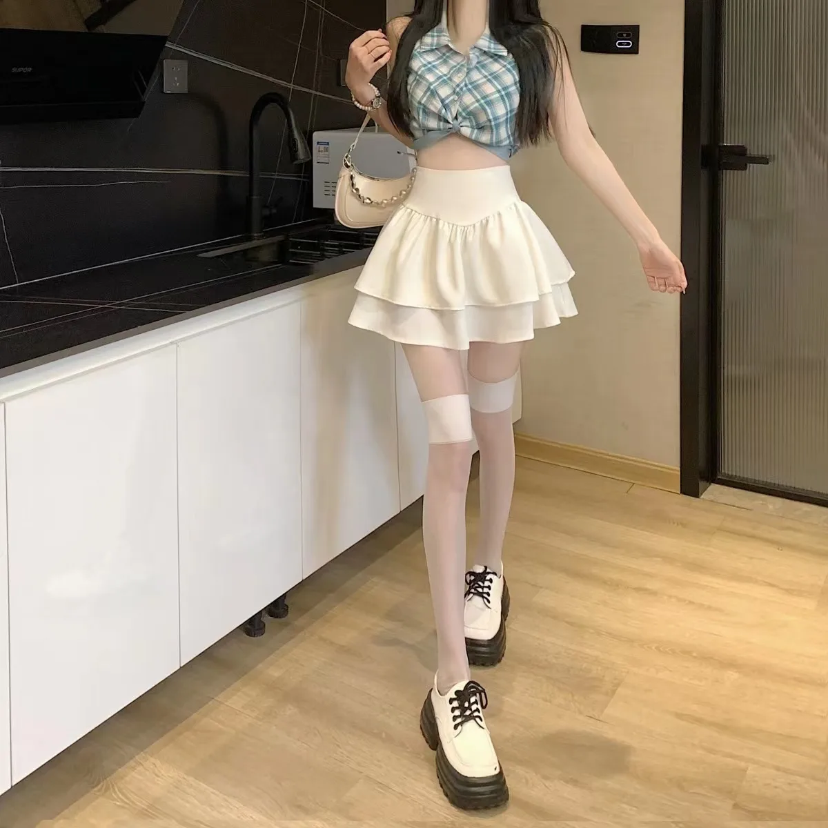 Faldas para mujer brillantes para dormir, transparente, ancha, recortadas, silueta moldeadora, tapeta europea, alta, minimalista, nueva mancha