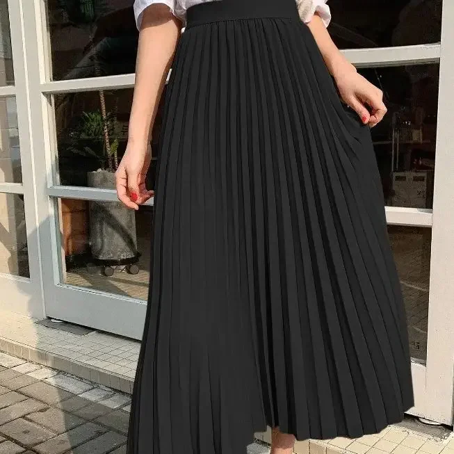 Pleated skirt summer new product European and American style high waist slimming A-line skirt long versatile slimming skirt