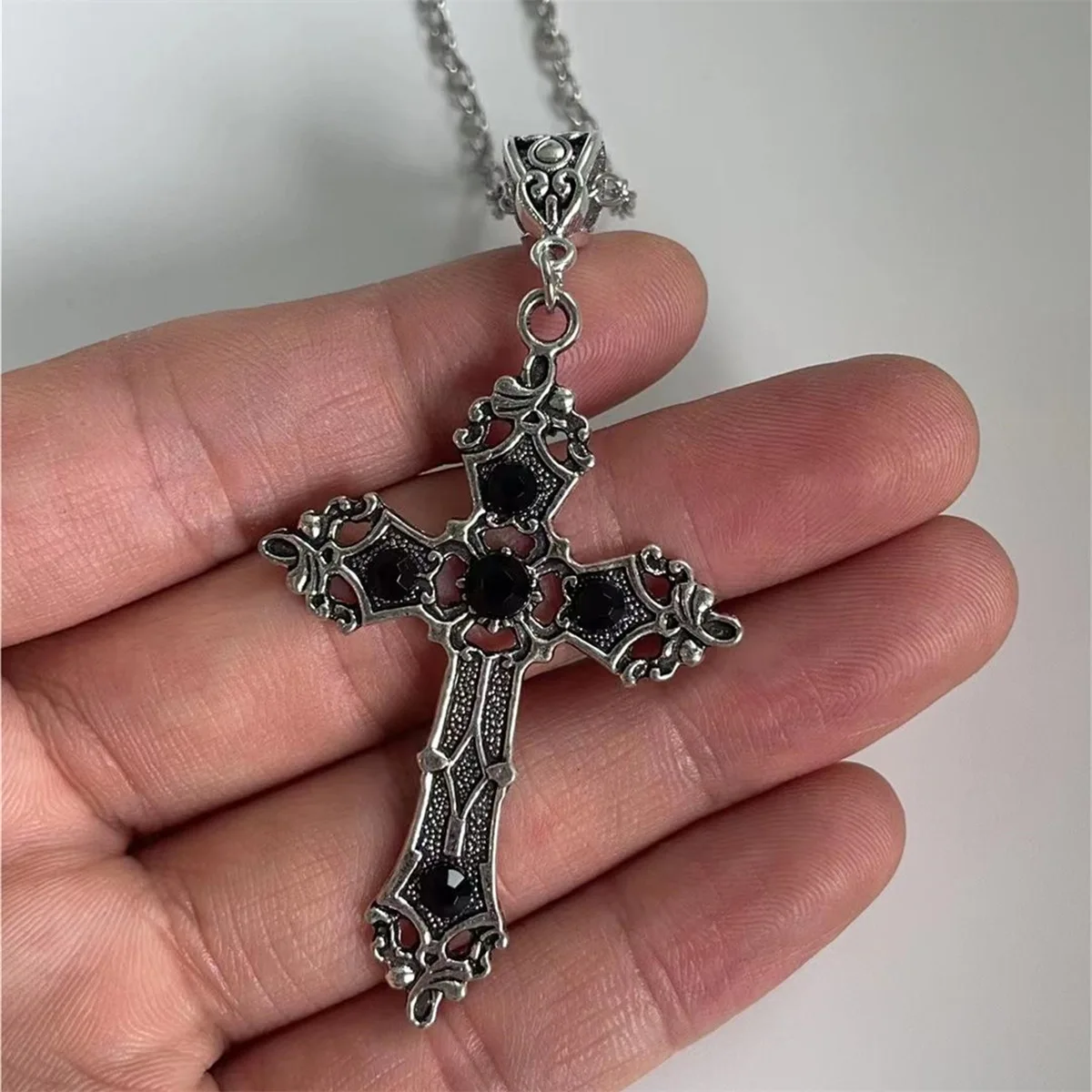 Vintage Simple Gothic Necklace for Women Men with Red Zircon Cross Pendant Fashion Necklace Jewelry Gift