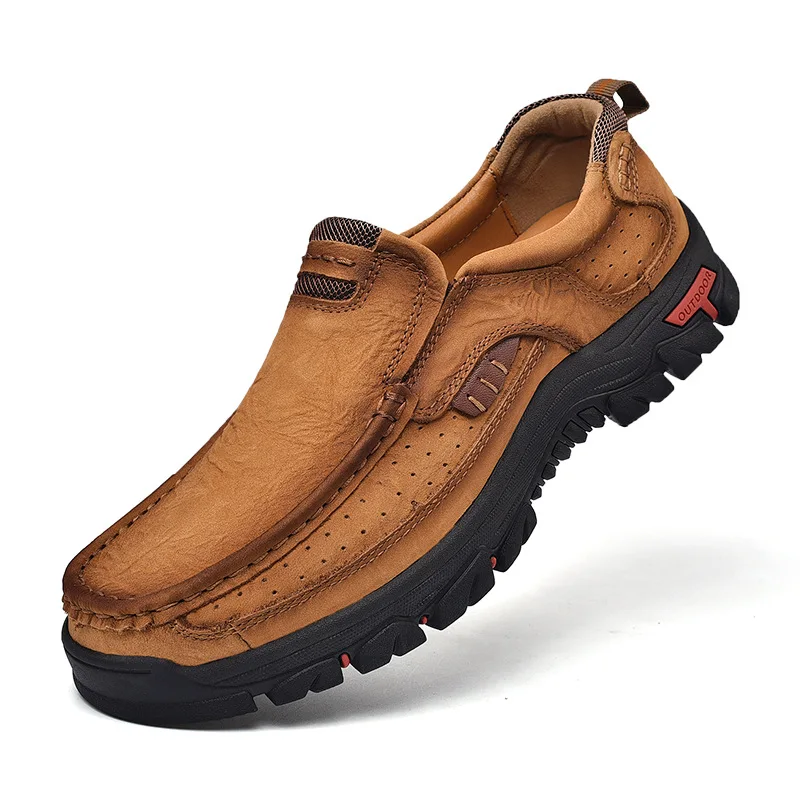 

Genuine Leather Men's Casual Loers Comfortable Breathable Faionable round Toe Rubber Outsole Wear-Resistant Summer oes