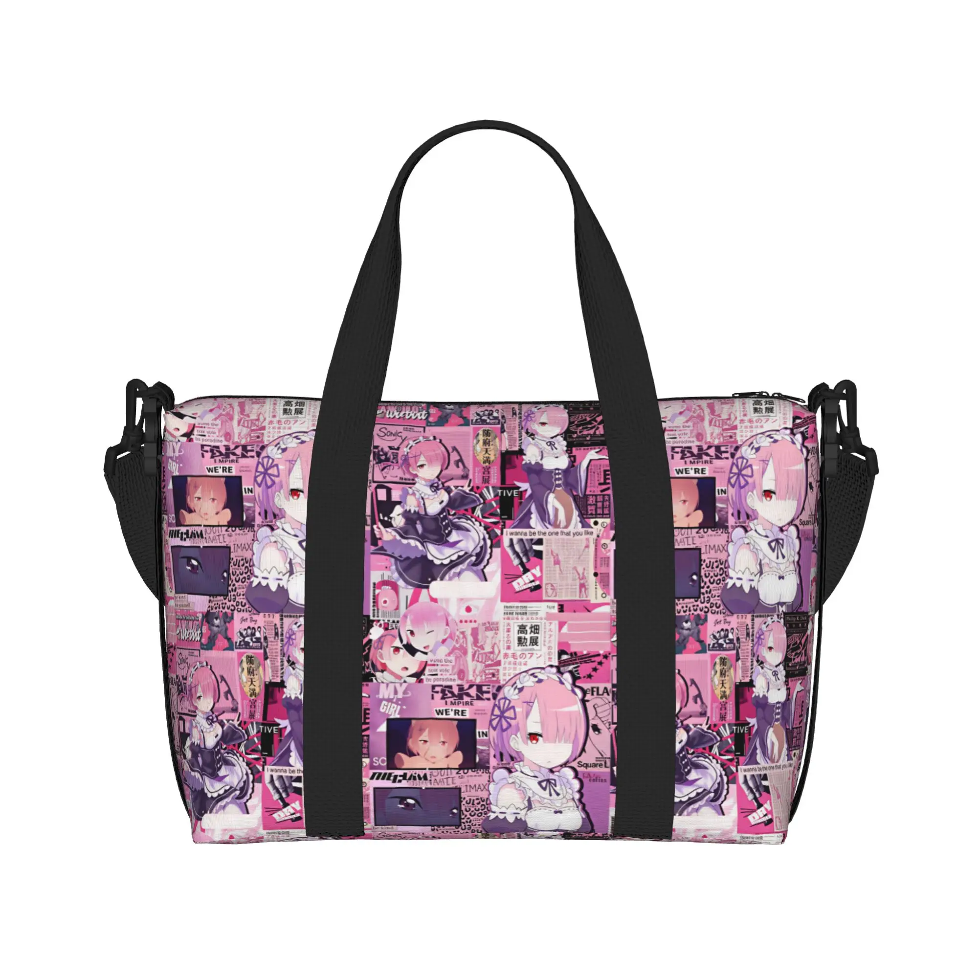 Custom Anime Rem Emilia R-Re:ZERO Tote Bag Women Large Capacity Starting Life in Anothers Worlds Gym Beach Shoulder Travel Bag