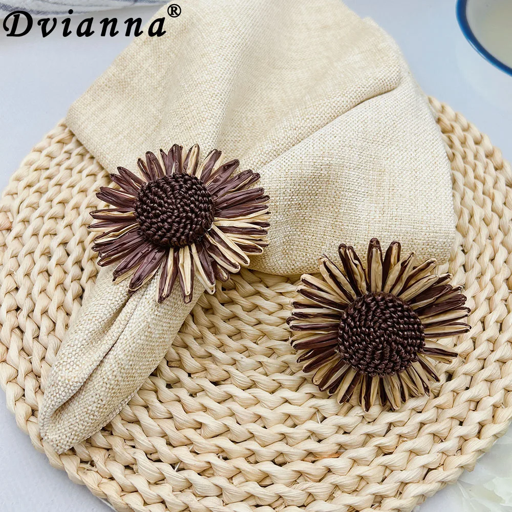 12Pcs  Artificial Flowers Napkin Rings Multi-colored Sunflower Napkin Holder Wedding Bouquets Baby Shower Party Home Decorations