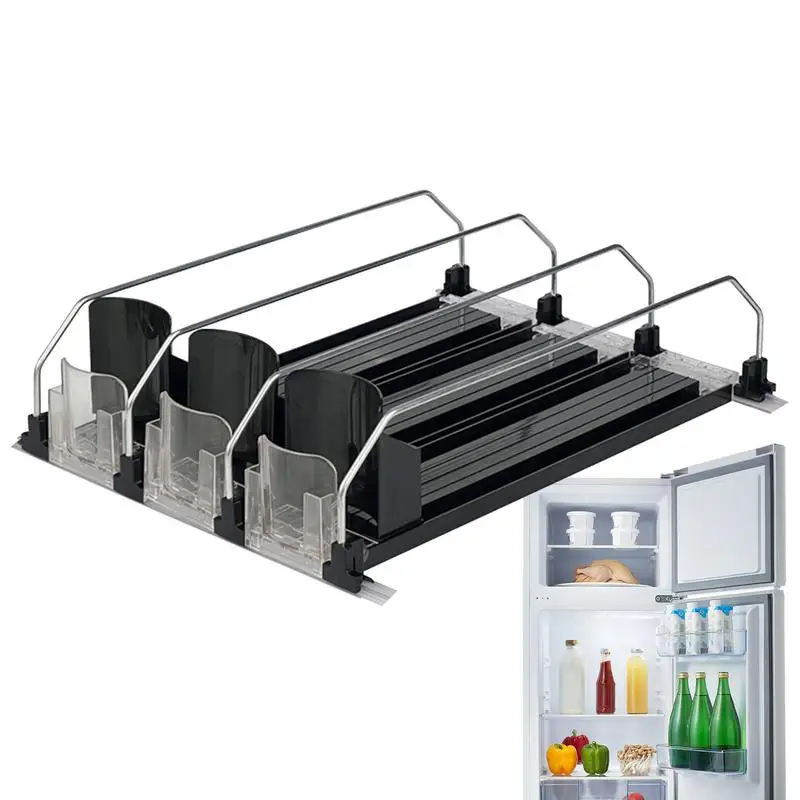 

Fridge Drink Dispenser 3 Rows Self-Pushing Drink Organizer Multiusage Refrigerator Can Beverage Holder Home Kitchen Accessories