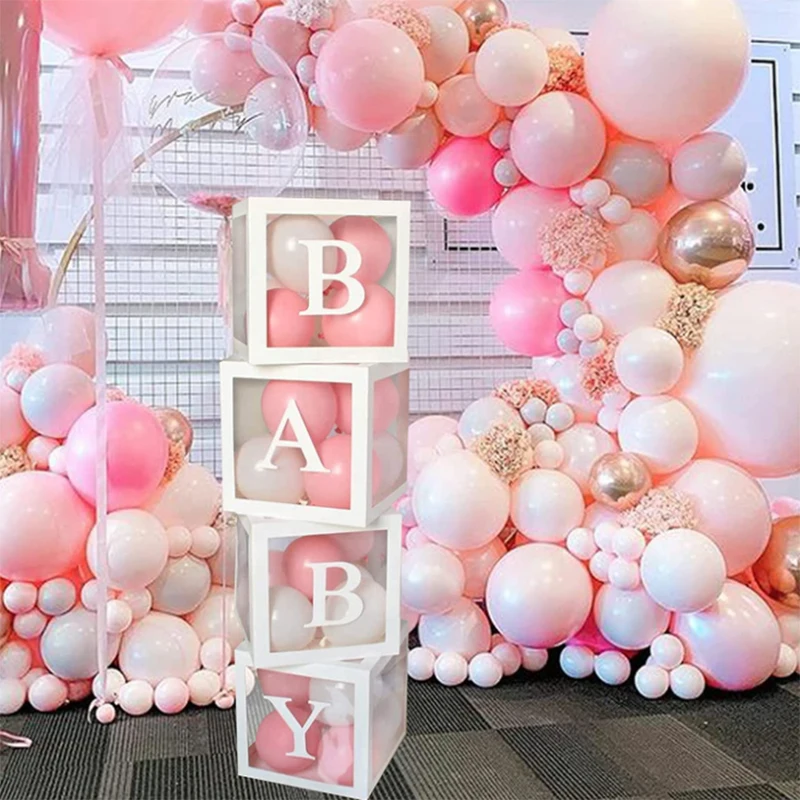 Boîte à ballons transparente avec lettres, décorations pour fête d'anniversaire, mariage, fête prénatale, garçon et fille, 1 an