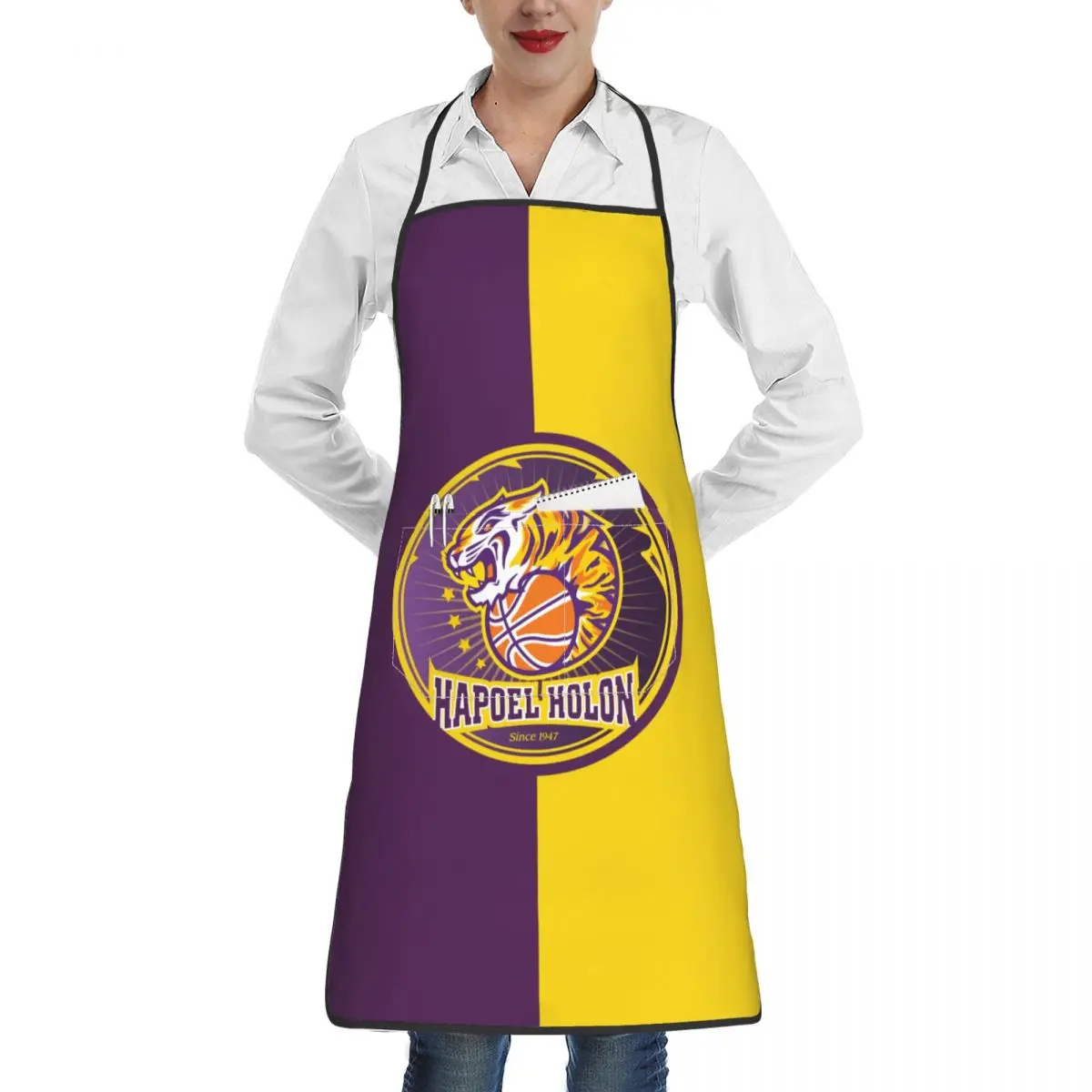 Hapoel Holon Basketball Adjustable Bib Apron with Pockets Cooking BBQ Aprons Cooking Kitchen Aprons for Women Men Chef