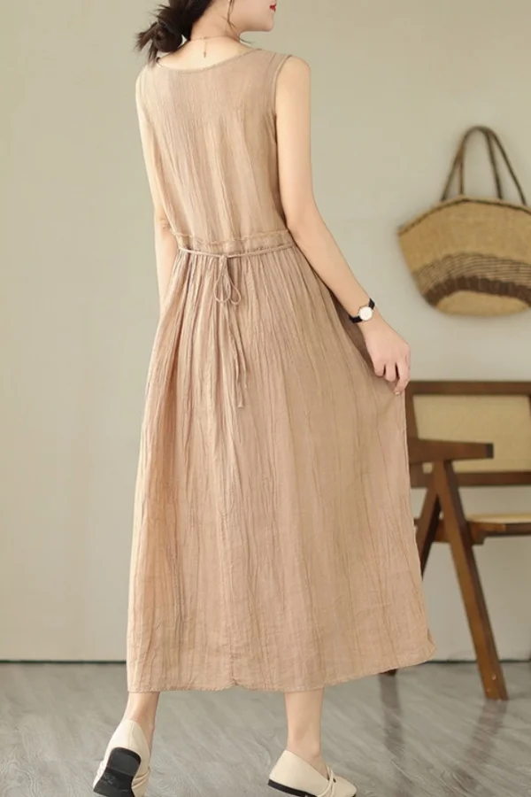 Летняя тонкая текстурированная юбка-жилет, женственное темпераментное простое платье без рукавов с завязкой на талии и завязками, M489 Летняя тонкая текстурированная юбка-жилет, женственное темпераментное простое платье без рукавов с завязкой на талии и завязками, M489