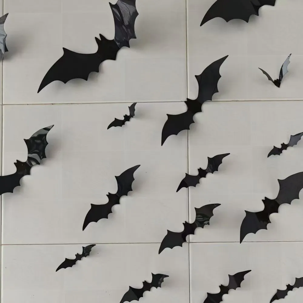 3D Black PVC Bat Spider Wall Stickers Scary Halloween Decorations Party Props DIY Home Bar Room Spooky Ornament Supplies