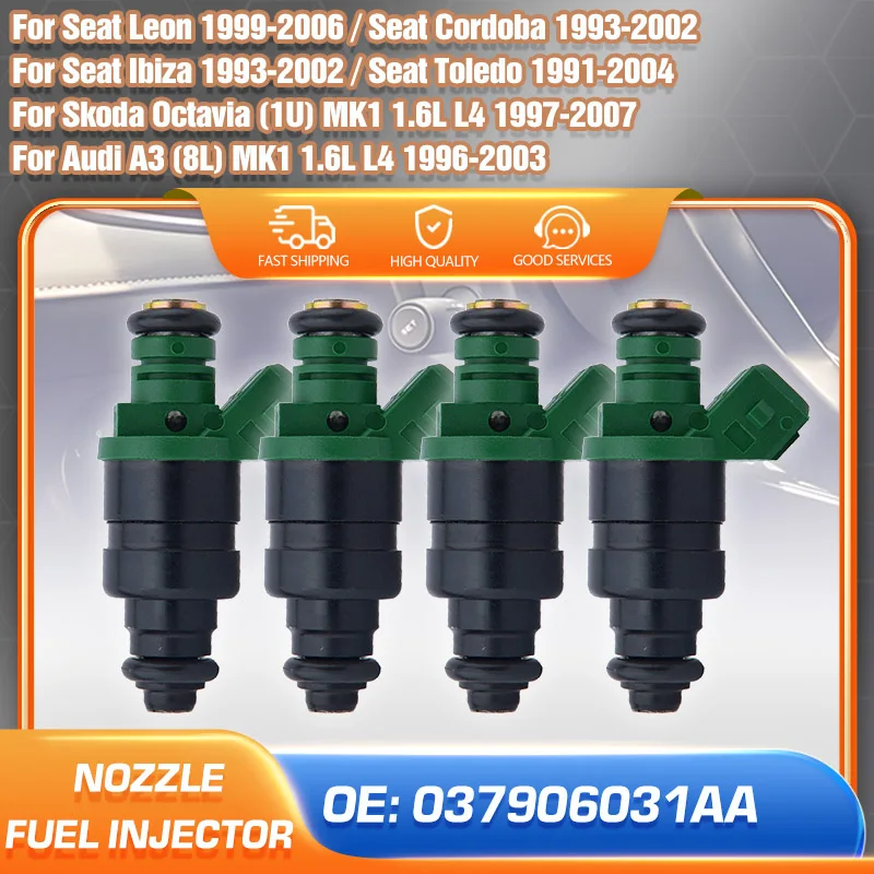 

Car Parts For Audi A3 Skoda Octavia Seat Leon Seat Ibiza Seat Toledo Seat Cordoba 1.6L 2.0L L4 Fuel Injector Nozzle 037906031AA