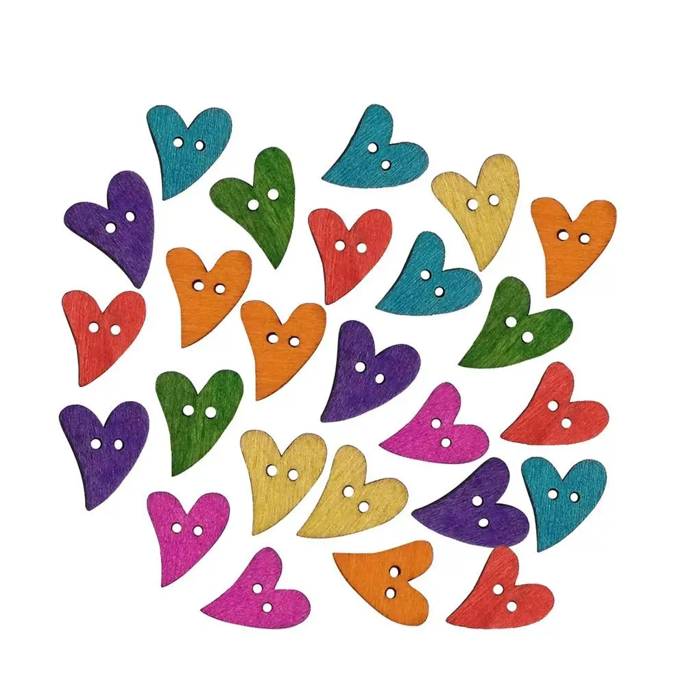 

100pcs Wooden Buttons Colorful Heart shaped Craft Supplies Sewing Clothing Accessories Bamboo Style Durable Waterproof