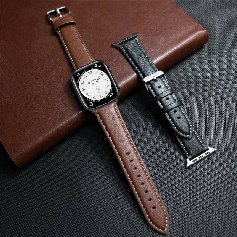 Genuine Leather Strap for apple watch band 42mm 44mm 45mm 49mm 38mm 40mm 41mm Man Woman Bracelet iwatch ultra 8 7 6 5 4 se band