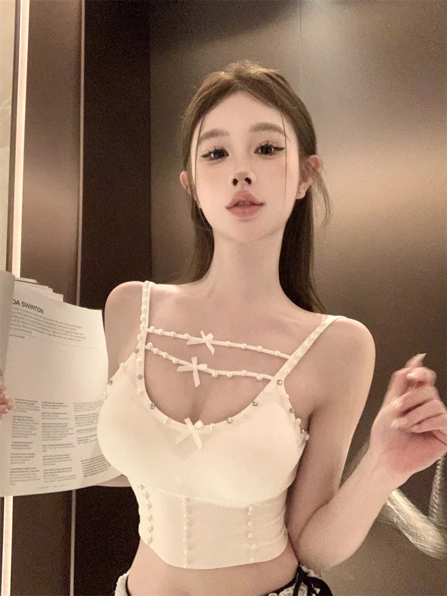 Seksowny, czysty pożądanie, pikantny styl dziewczyny, bogato zdobiony, wiązany, piękny pasek z wkładką na biust, ramiączka, lato 2025