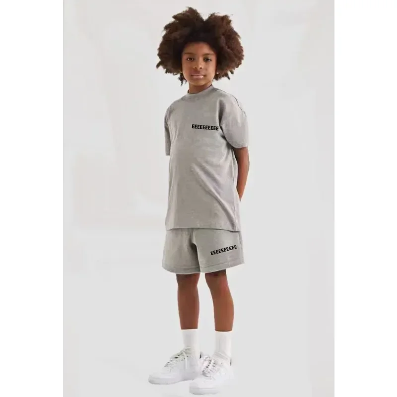 Season 8 Classic Double Line Children's Hoodie Luxury Design Front and Rear Plush Letter Hoodie High Street Boy's T-shirt Set