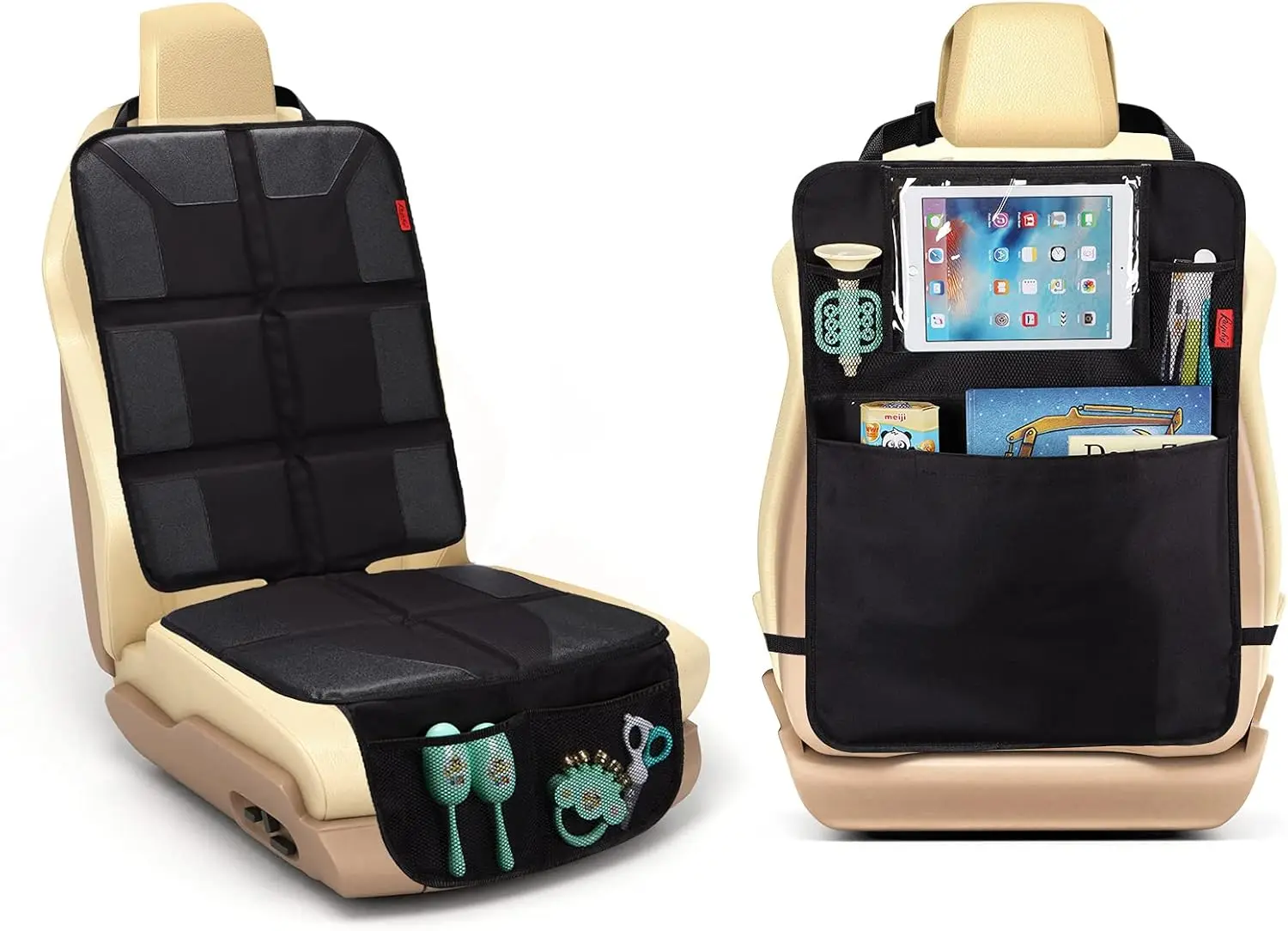 

XL Car Seat Protector with Thick Padding, Waterproof Fabric, Storage Pockets for Child Safety and Organization