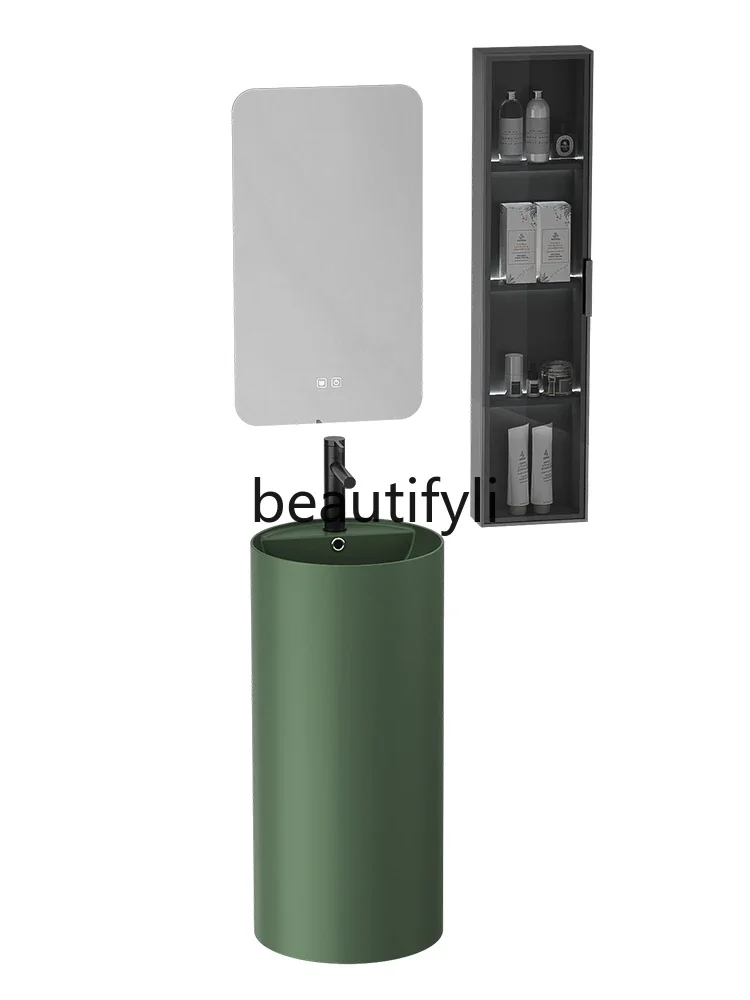 

Green round ceramic column basin integrated B & B hotel household vertical wash basin pool wash face
