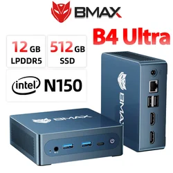 BMAX B4 Ultra Mini PC Windows 11 PC Intel N150 12GB 512GB SSD 2*HDMI 1*Type-C Supports 4K@60Hz 1000MHz Intel Graphics