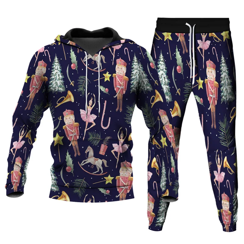 Christmas Deer 3D Print Men Women Streetwear Casual Pullover Loose Jogging Tracksuit Sweatshirts+Long Pants 2Pcs Sets Oversize