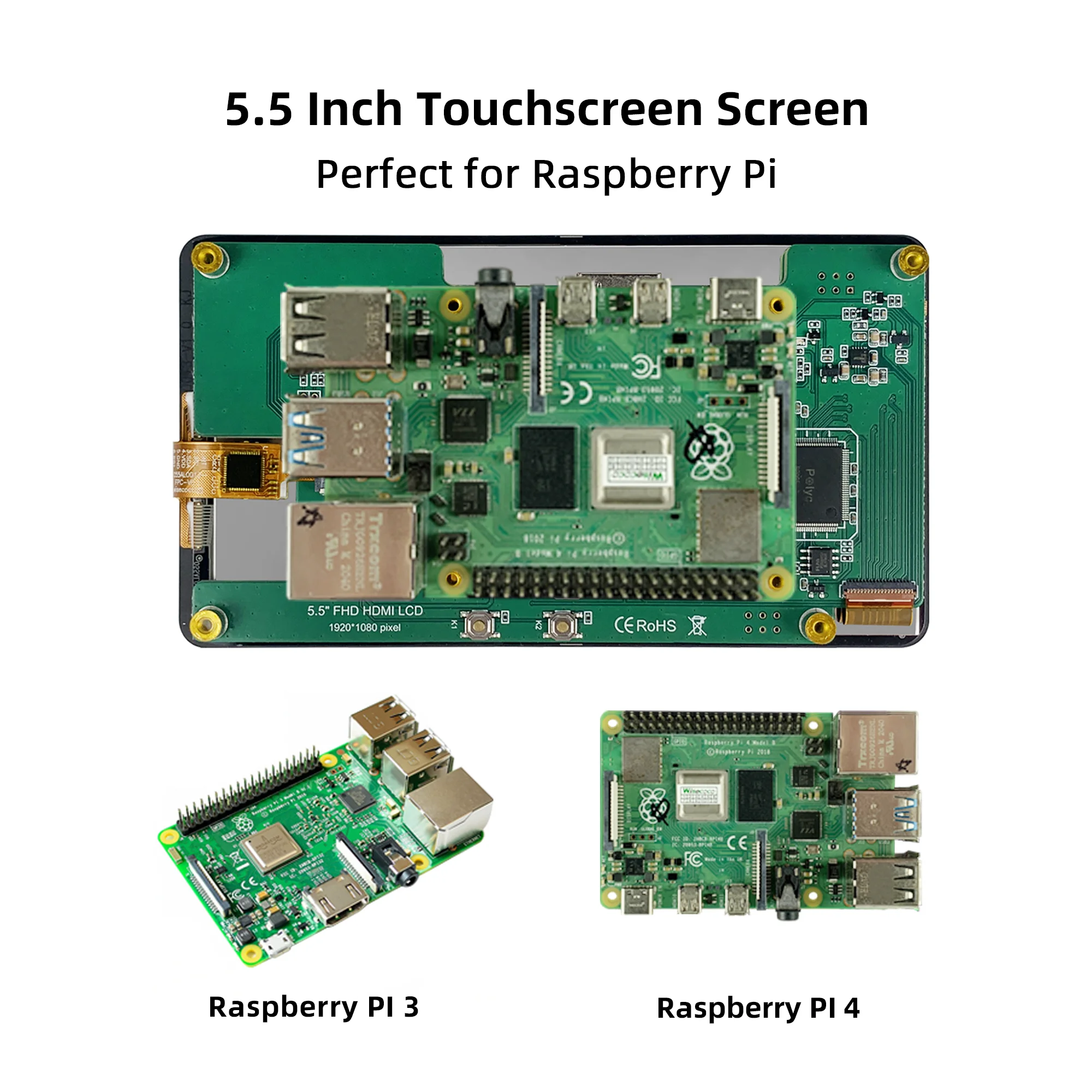 Wisecoco 5.5 Inch FHD 1920*1080 Touchscreen Type-C USB HDMI Portable Monitor for Raspberry Pi 5 4 4B 3 3B BB+ Banana Pi win