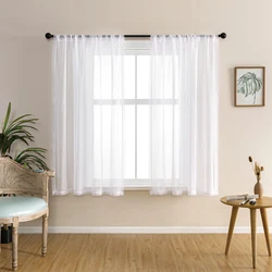 White Short Sheer Curtains for Kitchen Bedroom Small Tulle Curtain for Living Room Drapes Embroidered Lace Curtinas