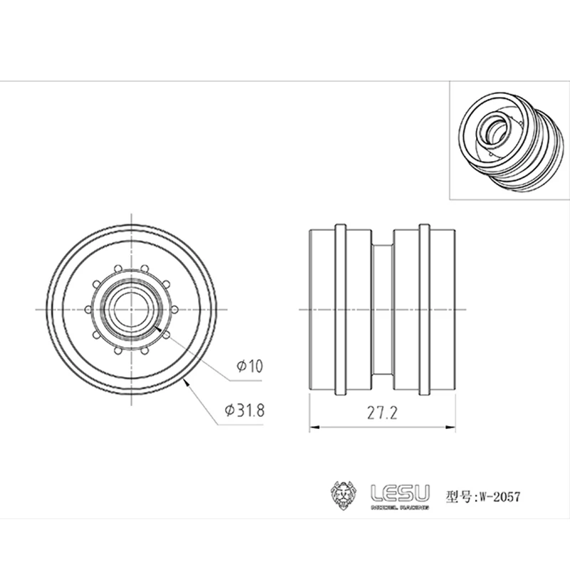 LESU 1/14 A0020 A0005 RC 유압 트레일러용 금속 휠 허브, DIY TAMIYA 리모컨 트랙터 트럭, 전기 자동차 장난감