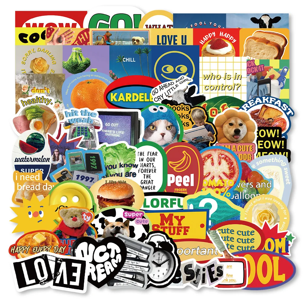 60PCS Ins Retro Cartoon Vintage Stickers Korea Style Cute Decoration DIY Laptop Motorcycle Phone Fridge Graffiti Kids Toys Gifts