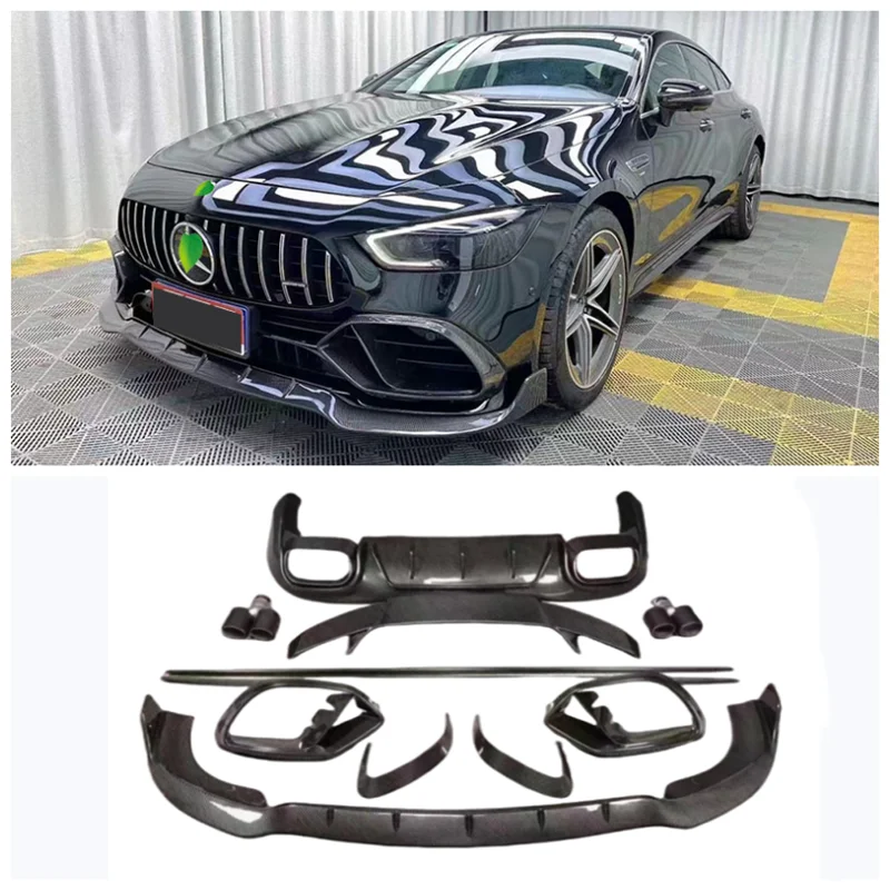 

For Benz AMG GT50 GT53 GT63 19-22+Real Carbon Fiber Trunk Front Bumpers Lip Rear Diffuser Side Skirt Spoiler Exhaust Body Kit