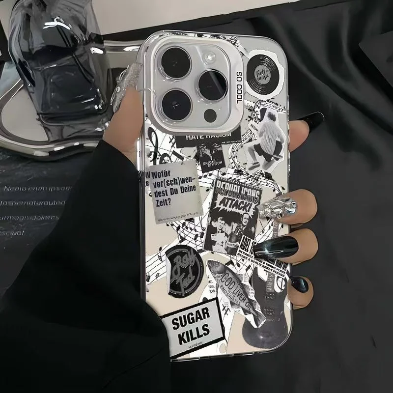 Чехол для телефона IMD с гальваническим покрытием для гитары Newspaper, серебристый чехол для Iphone 16 Pro 15, 14, 13, 12, 11 XS Pro Max Plus XR XS 7 8 Plus